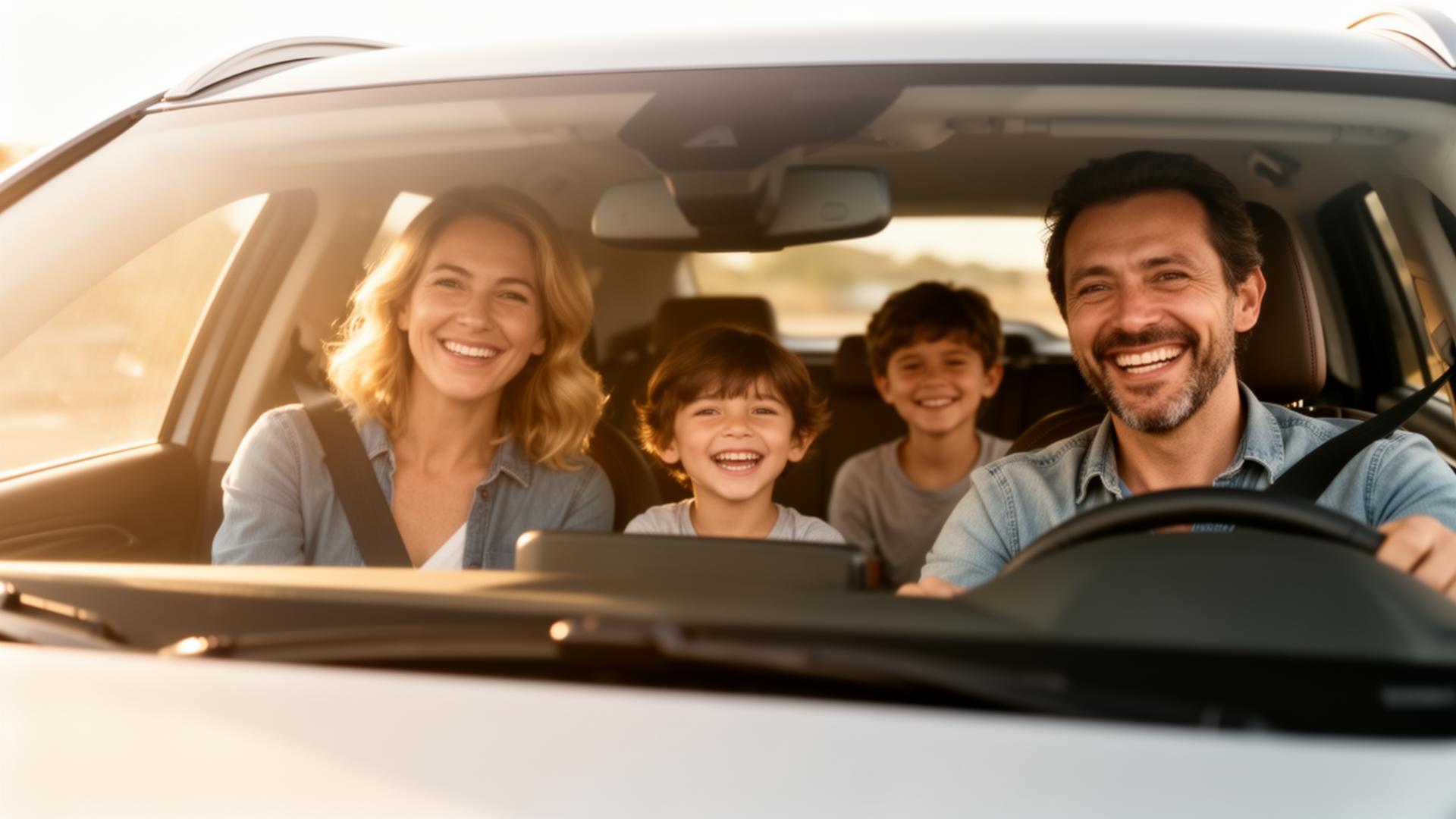 Famille dans leur nouvelle voiture